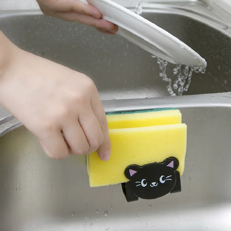 Non-slip Sink Accessories Sponges Holder Plastic Drain Drying Rack Kitchen Storage Organization Multi Purpose Cat Shape