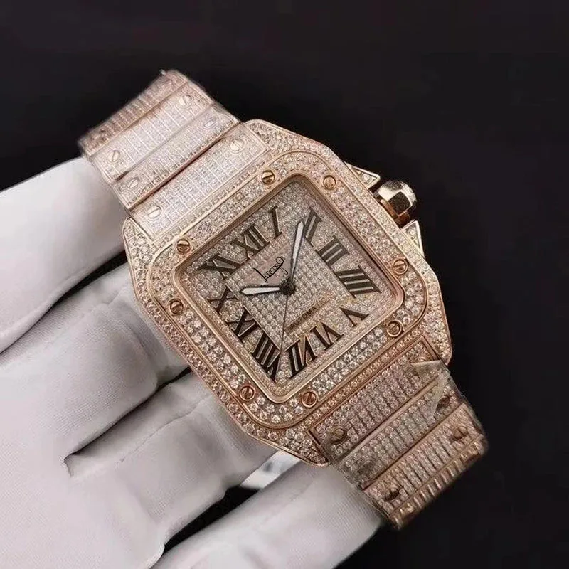 

2021 top Rose Gold Iced out top quality watch Full Diamonds Clasp Sapphire glass Automatic 1:1 with box and papers
