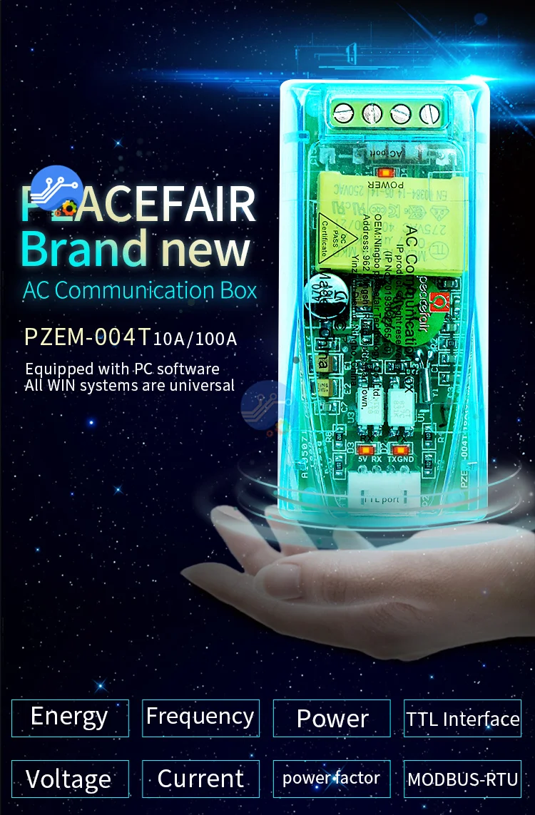 PZEM-004T 3 0 Версия TTL Modbus-RTU измеритель мощности кВт/ч AC однофазный 100A Электрический