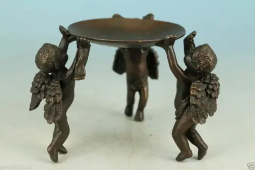 

inese Old Ancient Asian Bronze Handmade Angel Statue Oil Lamp Candlestick
