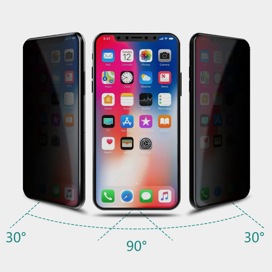 Полное покрытие клея анти-шпионская Защита экрана для iPhone X Xs MAX XR 6 6s 7 8 Plus