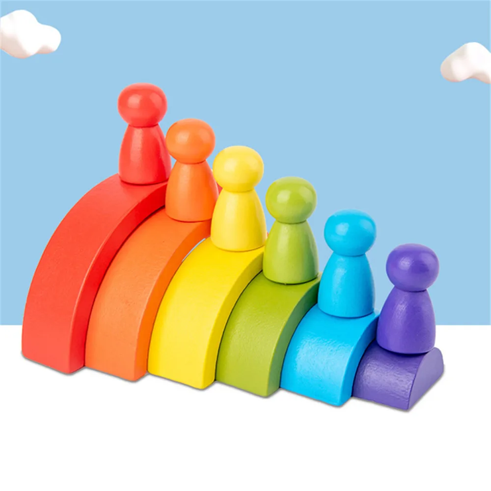 Rainbow Waldorf Wooden Baby Toy Montessori Rainbow Building Blocks Wood Jenga Game Early Educational Toy for Kid Boy Girl dropshippin 12pcs wooden rainbow blocks wooden building blocks for kid rainbow building blocks montessori educational wooden toy
