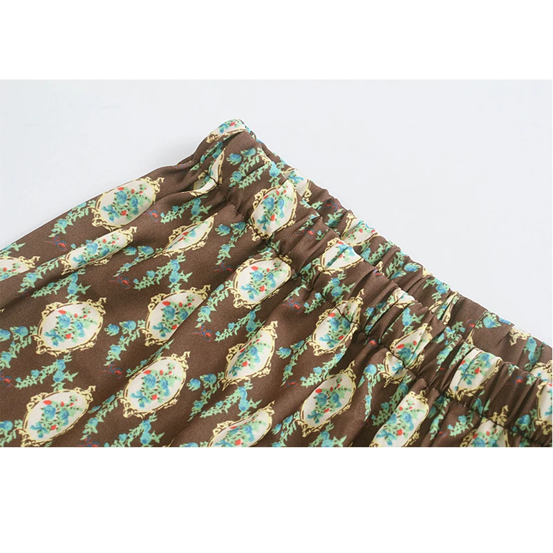 

Za Women Chic Print Satin Wide Leg Long Pants Trousers Retro Thin and Light Strethy Waist Lady Casual Pants Pantalon LY9416