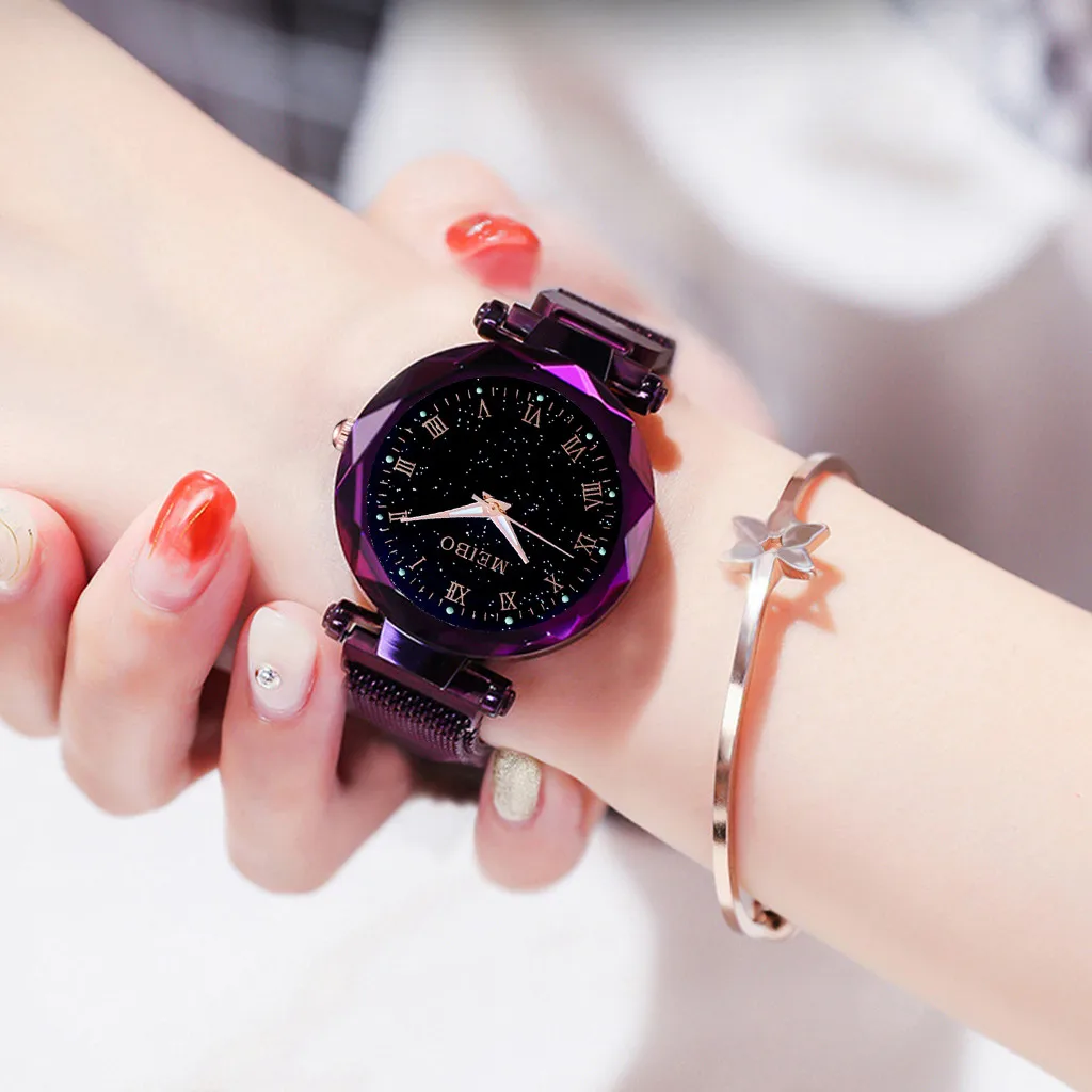 Лучшие продажи модные женские часы Звездное небо плоские стеклянные кварцевые