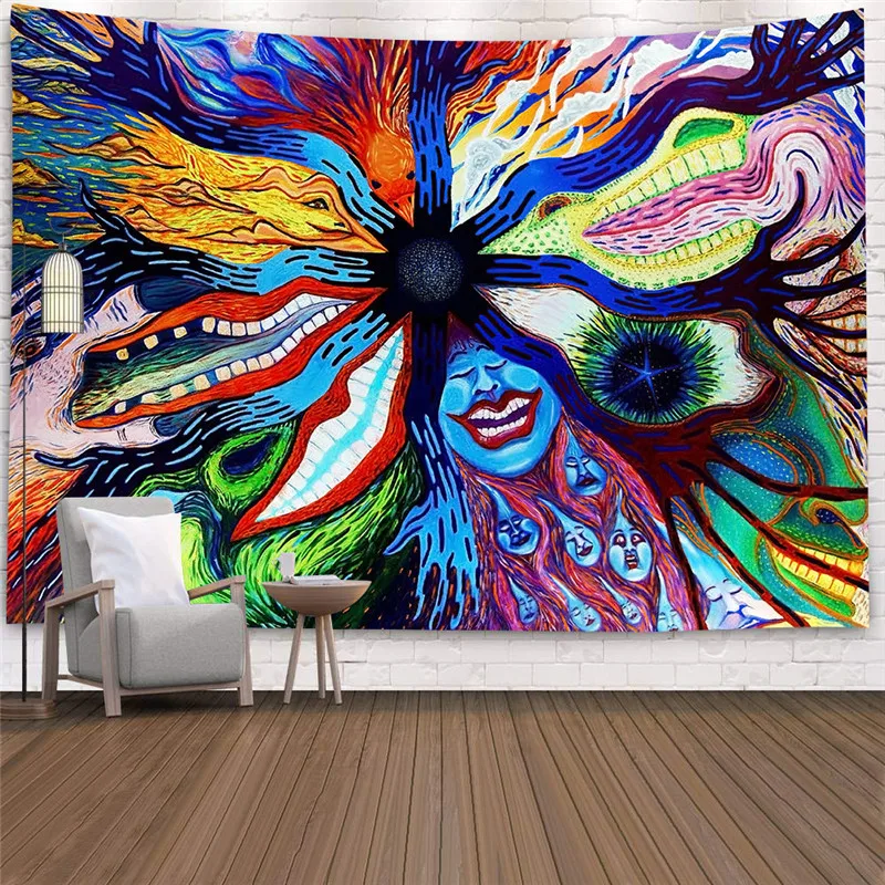 Abstract Moon Tapestry Wall Hanging Psychedelic Boho Decor Wall Tapestry Home Decor Hippie Mandala Wall Cloth Tapestry Carpet