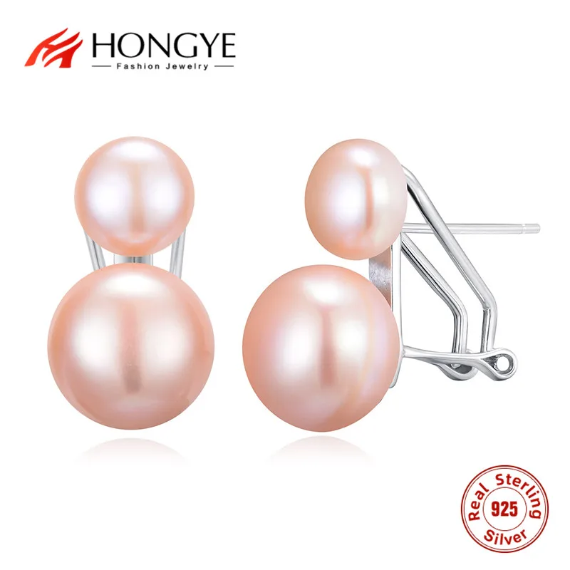 

HONGYE 925 Sterling Silver Women Earrings For Wedding Natural Freshwater Pearl Earrings Double White Pearl Drop Earring Femme