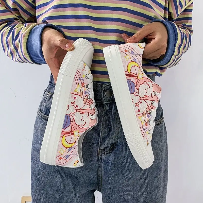 

Women's Canvas Sneakers Femme Cartoon Pink Zapatillas Mujer Cartoon Rabbit Espadrilles Ladies Footwear High Top Casual Shoes