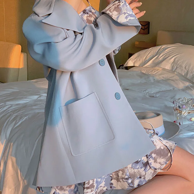 

Женский однобортный Блейзер, повседневный свободный однотонный пиджак во французском стиле с английским воротником, весна-осень 2021