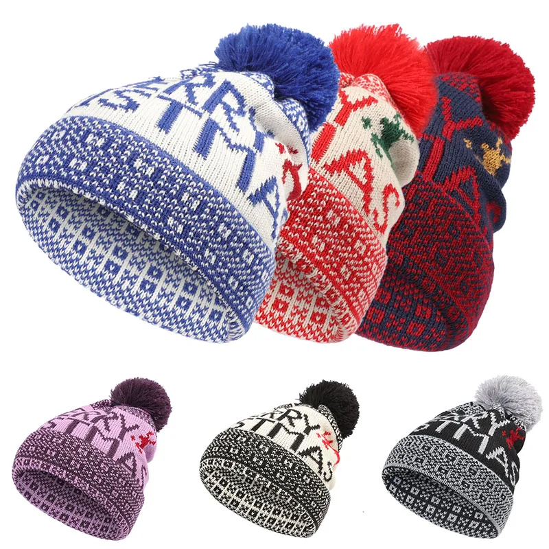 

2022 Christmas Elk Knitted Hat Women Men Winter Skullies Beanie Snow Hat Ladies Thick Warm Bonnet Cap Merry Christmas Decor Gift