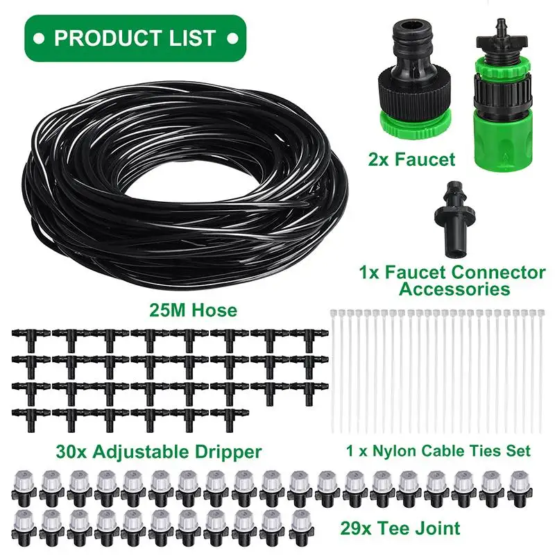 

64Pcs 25M DIY Drip Irrigation System Efficient Automatic Watering Garden Hose Micro Drip Watering Kit With Adjustable Drippers