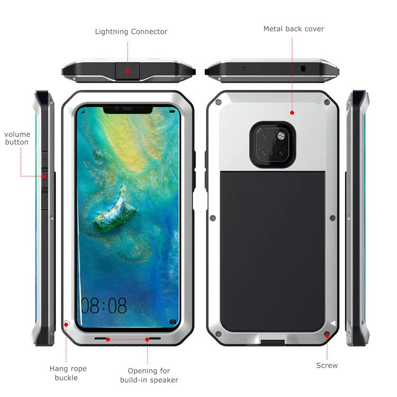 

Водонепроницаемый чехол IP54 для телефона Huawei Mate 20 Pro, полная защита, бронированный противоударный металлический чехол-накладка для Huawei Mate 20, ...