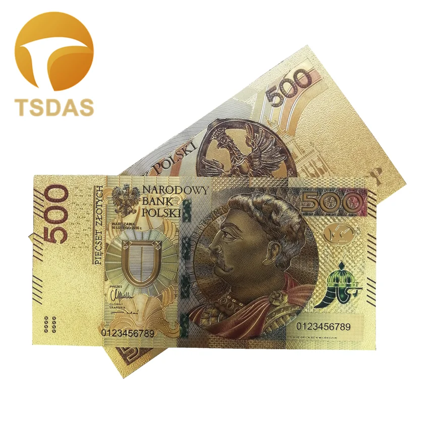 Цветные банкноты из золотой фольги 999 9 Польша 500 Золотая фольга для банкнот 100