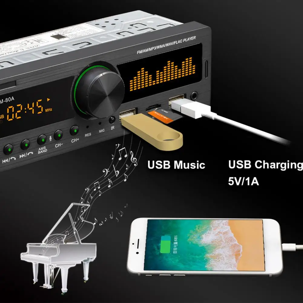 60% Лидер продаж! Автомобильный MP3-плеер 2 USB-порта FM-радио Bluetooth AUX TF-карта U-диск
