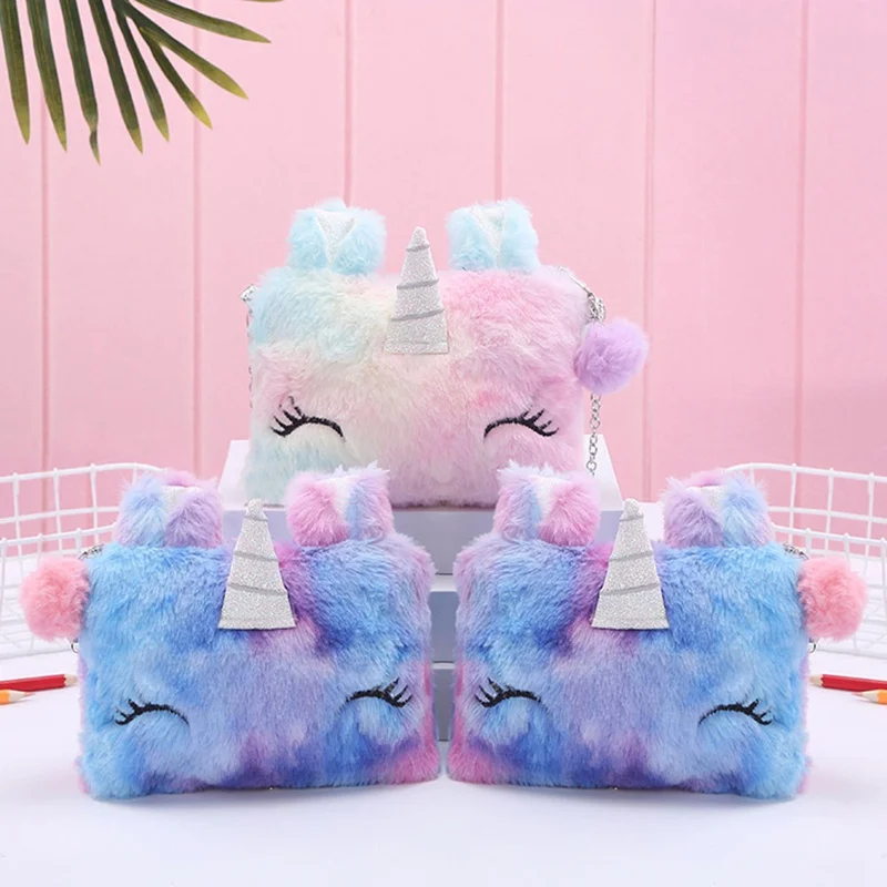 

Милый плюшевый Кошелек с единорогом 2021, сумка в стиле преппи для девушек, плюшевая Сумка-Кроссбоди для телефона, квадратный Радужный кошеле...