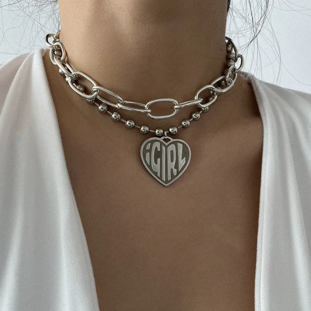 2 шт. Винтажное колье в виде сердца с буквенным принтом для женщин Массивное