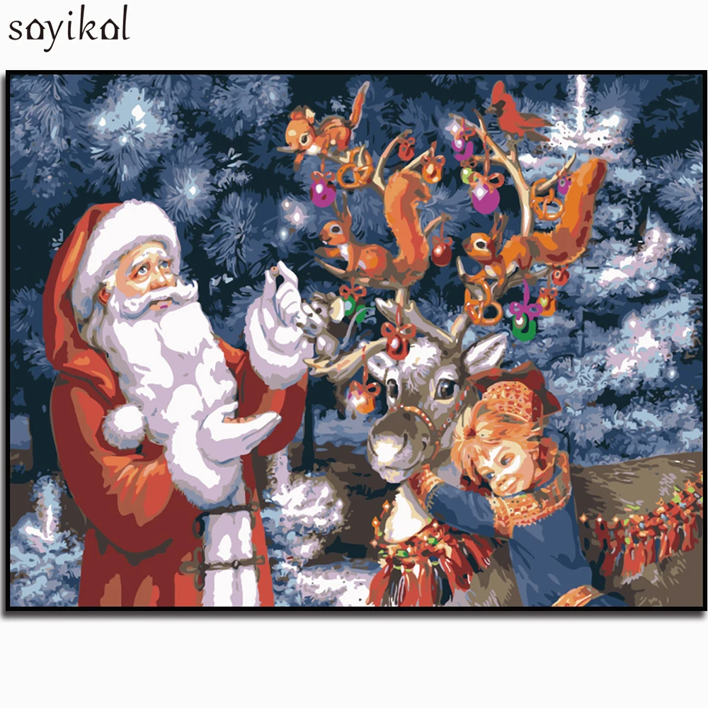 Рисование по номерам картины Санта Клауса картина сделай сам в рамке рисование