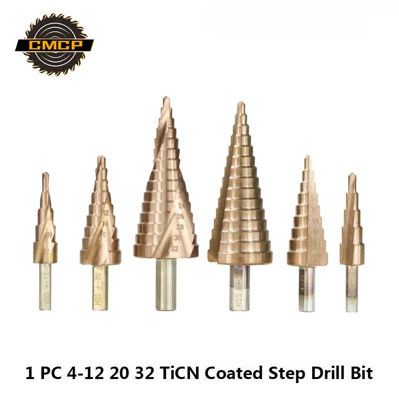 1pc HSS 4-12/20/32 Шаг сверло TiCN покрытием Круглый хвостовик конуса Сверло по дереву/сверления металла спираль пагода резак для сверления отверстий