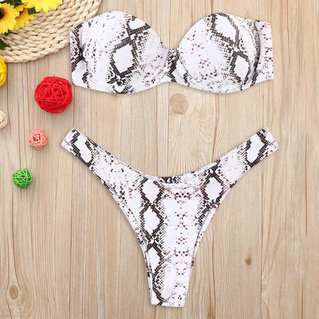 Женский раздельный купальник с леопардовым принтом пуш-ап и открытыми плечами |