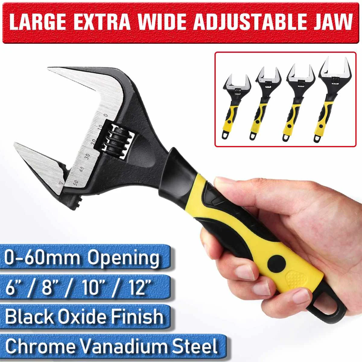 Универсальный Регулируемый ключ гаечный с крутящим моментом 6/8/10/12 дюйма