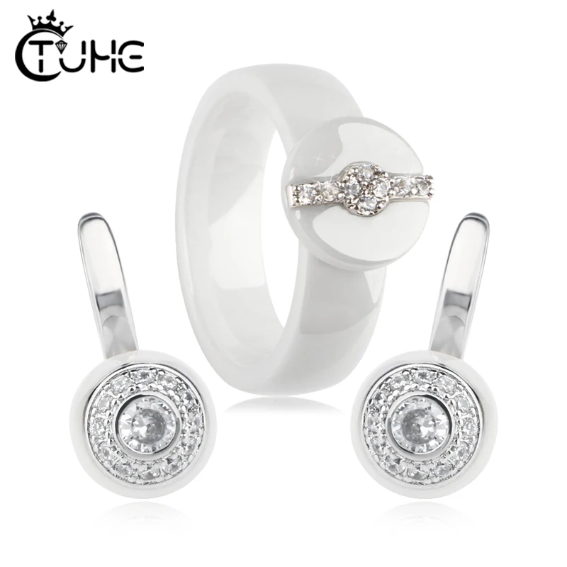 Набор керамических ювелирных изделий для женщин круглые серьги и кольца круглой