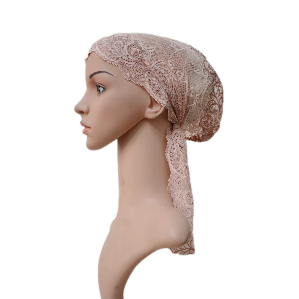 12 шт. модная женская мусульманская внутренняя шапка Эластичный кружевной