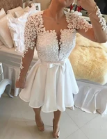 myyble 2022 white elegant cocktail dresses a line v neck cap sleeves short mini lace pearls party plus size homecoming dresses
