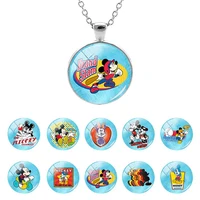 disney mickey mouse print blue background pattern 25mm glass cabochon dome pendant chain necklace kids gifts jewelry mik901 25