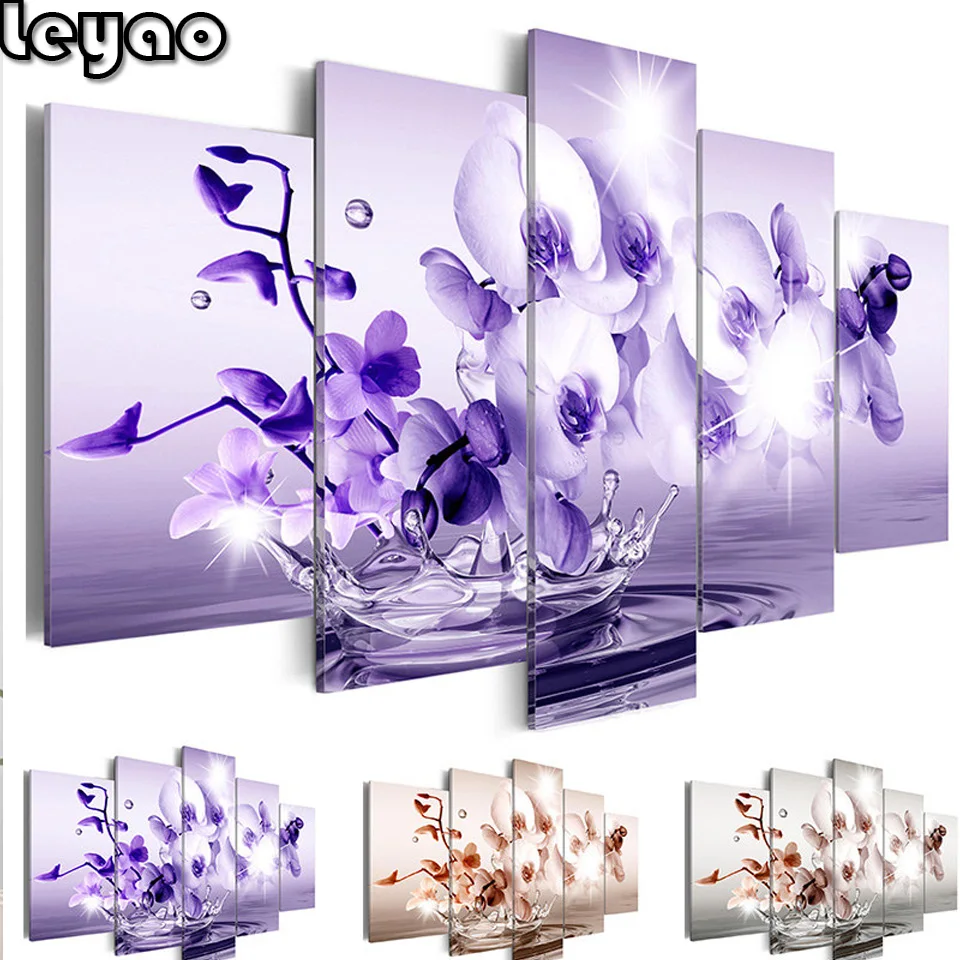 

Алмазная живопись, домашний декор, 5 штук, красочная Орхидея, алмазная вышивка, распродажа, картина стразы, вышивка крестиком, искусство