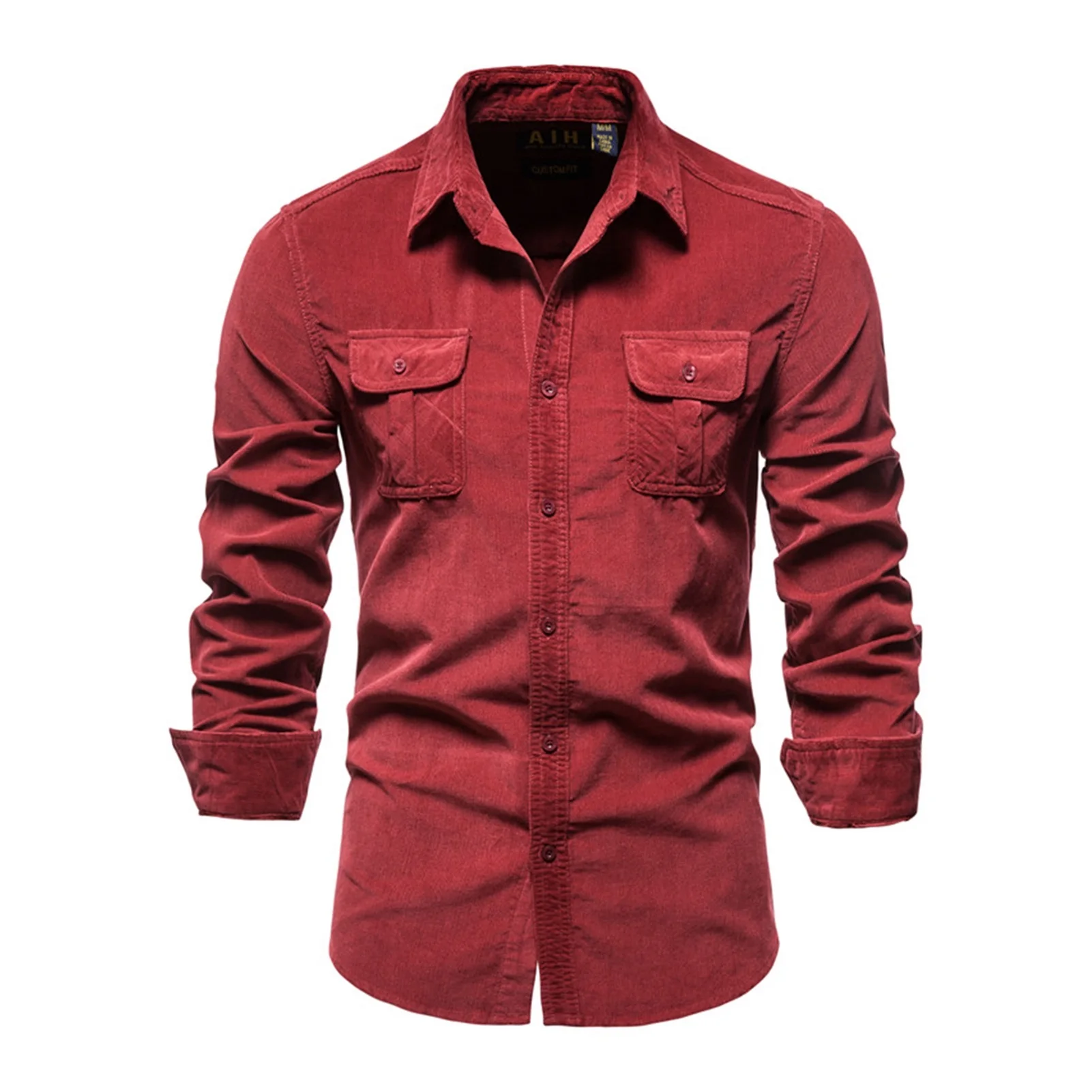 

Рубашка мужская однобортная из 2021 хлопка, деловая Повседневная модная, однотонная Вельветовая, приталенная Осенняя рубашка, 100%