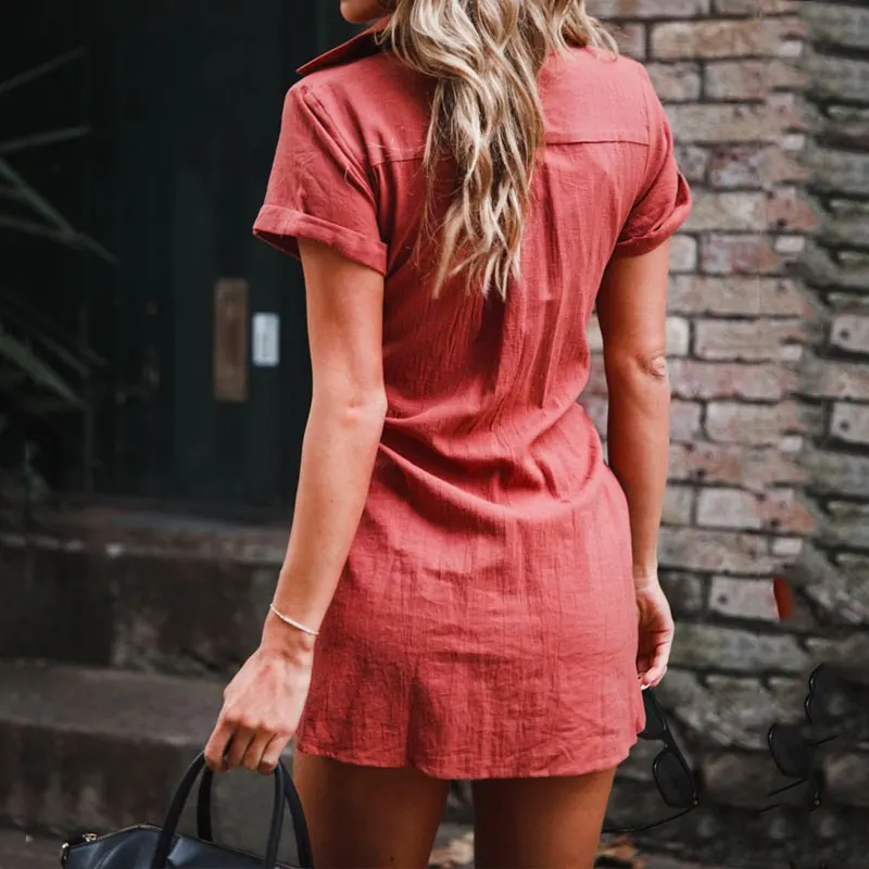 2019 летние мини рубашка платье Для женщин хлопковое Пляжная женская обувь со