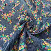 new design pure cotton denim three dimensional embroidery fabric spring and autumn clothing diy cotton denim fabric