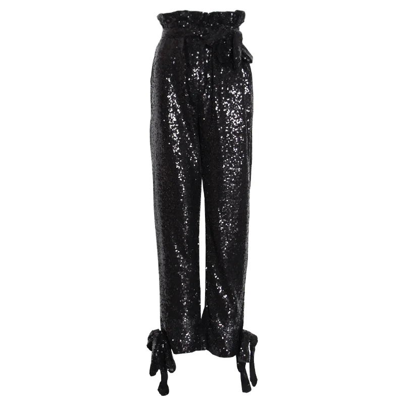 

Modern Solid Color High-waisted Trousers Women's Pants Sequin Glittery Outwear Pants for Women Spring New Fashion Female Pants