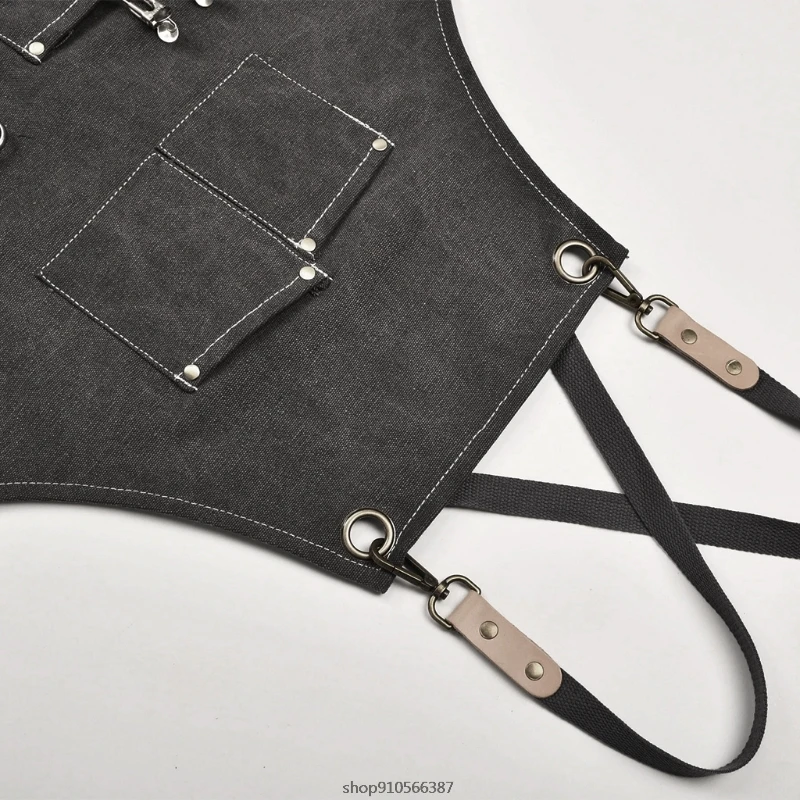 

Chef Apron Cotton Canvas Cross Back Adjustable Apron with Cooking Baking Bib Apron Adjustable Strap and Large Pockets Wholesales