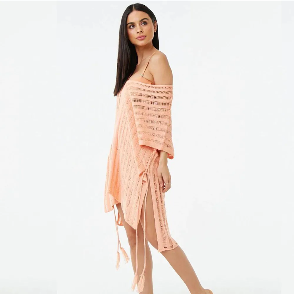 2021 вязаное крючком белое пляжное платье-накидка Туника длинная Парео Бикини