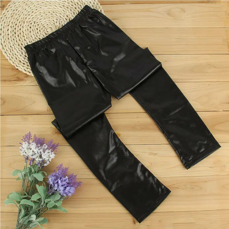 Лидер продаж однотонные детские брюки из искусственной кожи обтягивающие