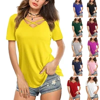 summer new shirts women cross chest v neck 2021 spring womens top short sleeve loose t shirt women t shirt