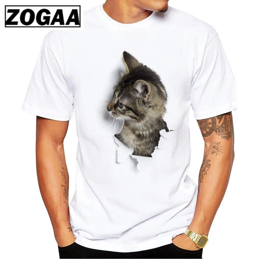 Мужская мода лето пляж озорной кот 3D милая футболка мужские с принтом o-образным