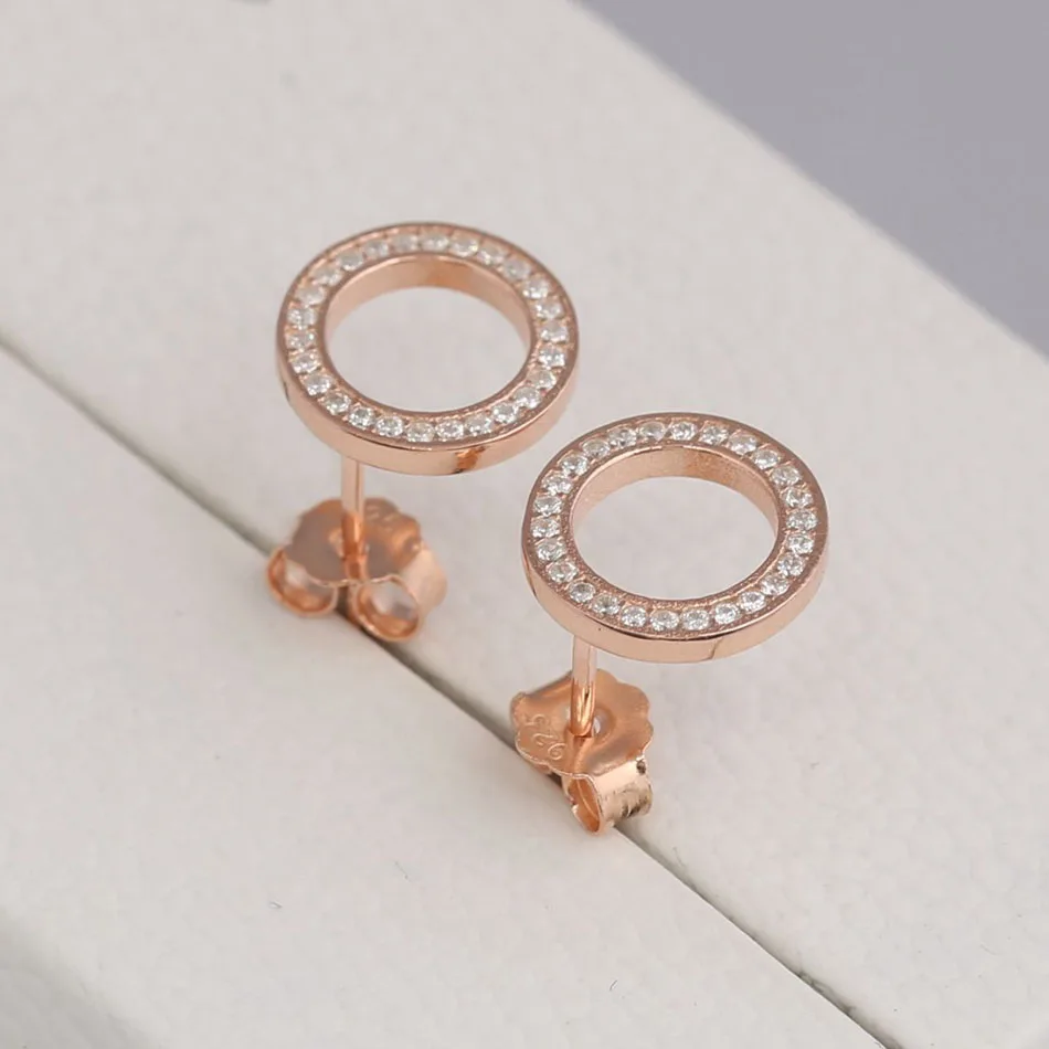 

Rose Sparkling Circular Forever Stud Earring for Women Wedding Party Fit Lady Jewelry Authentic S925 Earring