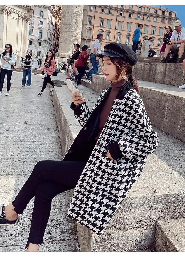 

Vintage V-Neck Plaid Oversize Jacket Coat Elegant Long Sleeve Pocket Loose Warm Jacket Coat Famale Outerwear Chic Top 2020Winter
