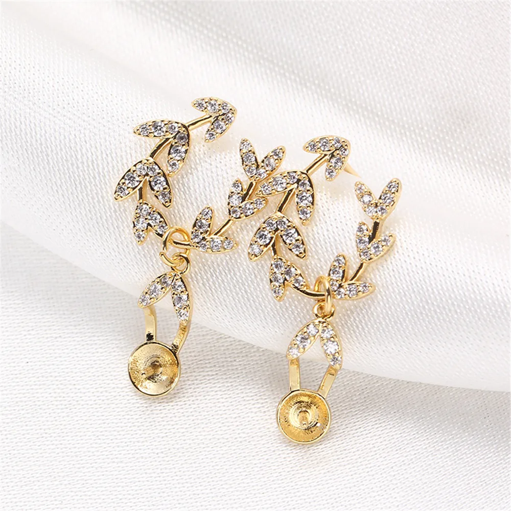 

14K gold color preserving pearl lobular ring earrings S925 silver needle inlaid zircon DIY accessories female