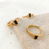 monlansher black enamel geometric rectangle ring irregular splicing hollow titanium steel ring minimalist rings trendy jewelry
