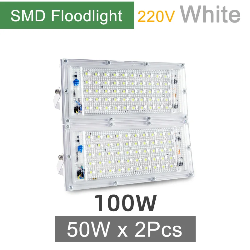 Kaguyahime Светодиодный прожектор светильник 50W 100W 200W Светодиодный прожектор светильник 220V IP65 Водонепроницаемый дистанционного Управление отражатель светильник ing уличные точечный светильник - Испускаемый цвет: 2Pcs White SMD Light