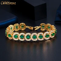 cwwzircons glitering african green cubic zirconia tennis chain link luxury bracelet for women dubai gold wedding jewelry cb259