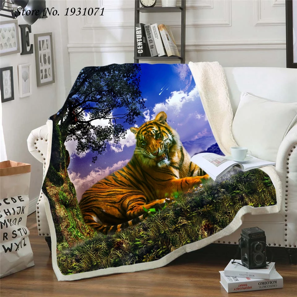

Tiger lion leopard 3D Printed Fleece Blanket for Beds Thick Quilt Fashion Bedspread Sherpa Throw Blanket Adults Kids 12