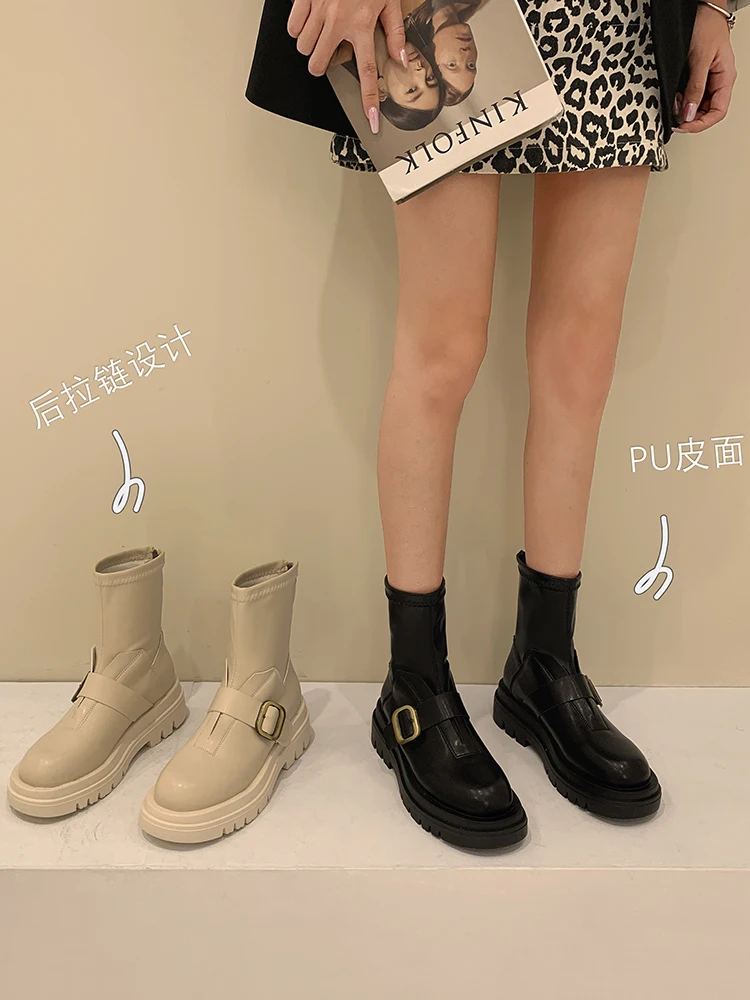 

Women's Shoes Ankle Boots 2021 New Spring and Autumn Fashion Back Zipper Thick Bottom Non-slip Chelsea Boots