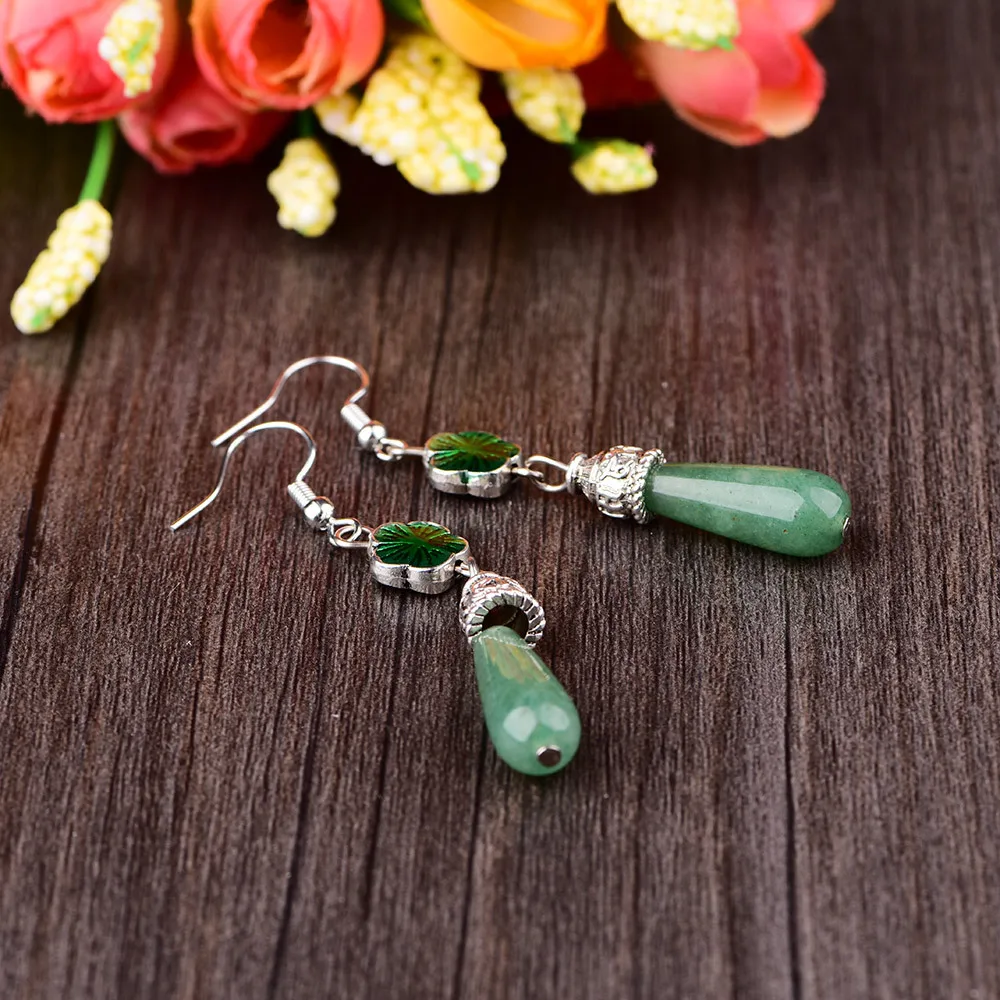 Длинные серьги в стиле водяной капли антикварные с простым темпераментом в китайском стиле Юньнань, украшенные цветным стеклом, женская модная ювелирная бижутерия.
