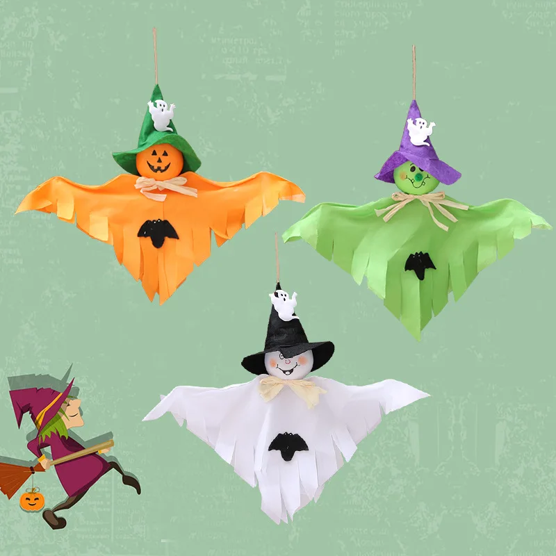 

Orange Green White Pumpkin Spider Witch Halloween Hanging Ghost Indoor/Outdoor Specter Party Ornament Utility Props Decoration