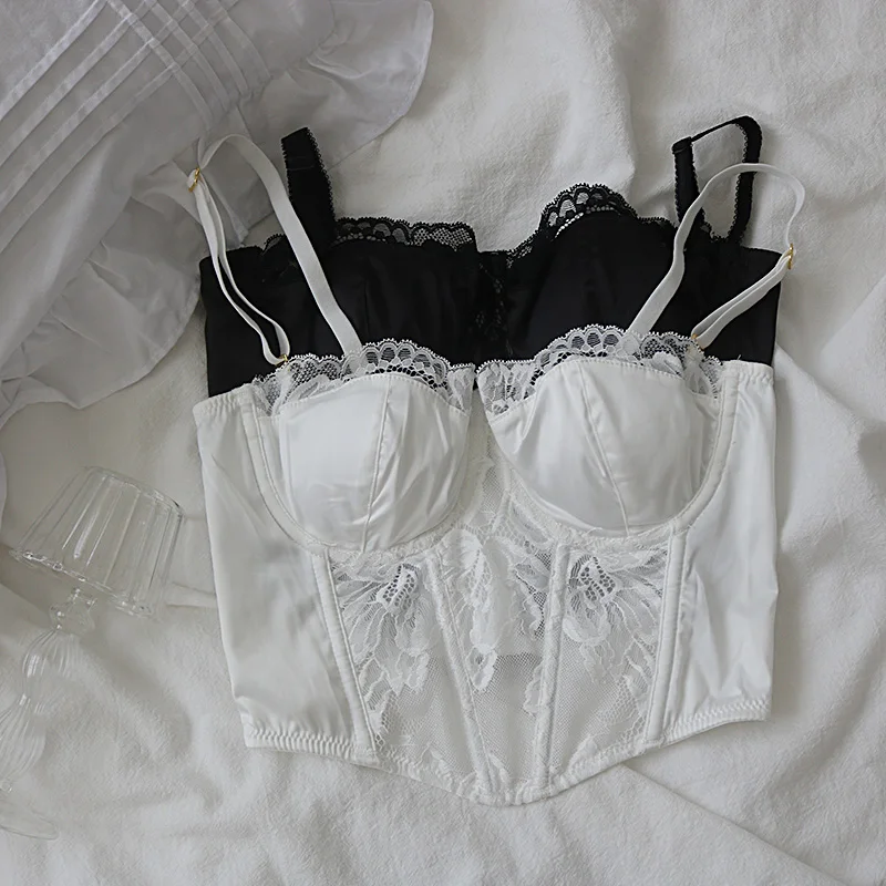 Three-dimensional embroidered bra sexy lace fish bone corset widened breasted with steel ring 2/1 half cup bralette underwear