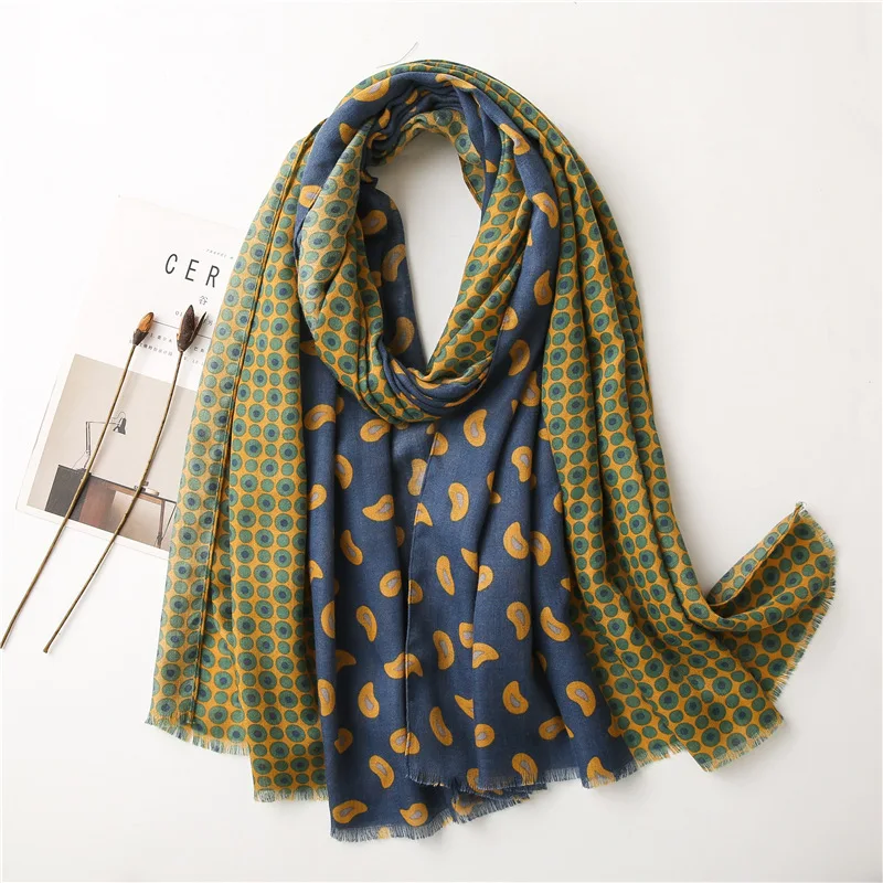 

Fashion Design Scarf For Women Patchwork Dot Print Scarves For Female Neckerchief Autumn Winter Shawls Wraps Large Hijab Stole