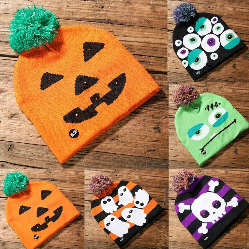 

Светодиодная светящаяся трикотажная шапка на Хэллоуин, с черепом, Яркий Рождественский свитер, вязаная шапка с подсветильник кой, Хэллоуин,...